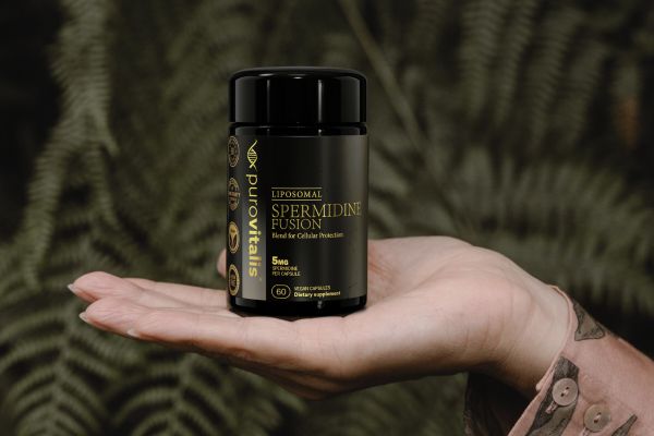 bottle of spermidine supplements on hand