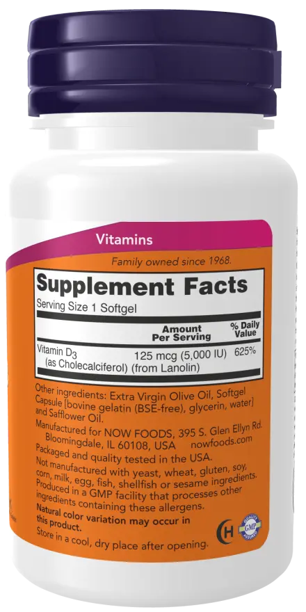 Vitamin D-3 5000 IU Softgels NOW
