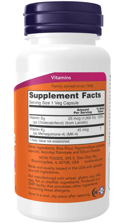 Vitamin D-3 & K-2 Veg Capsules NOW