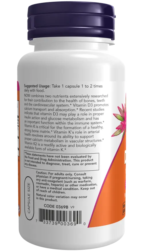 Vitamin D-3 & K-2 Veg Capsules NOW