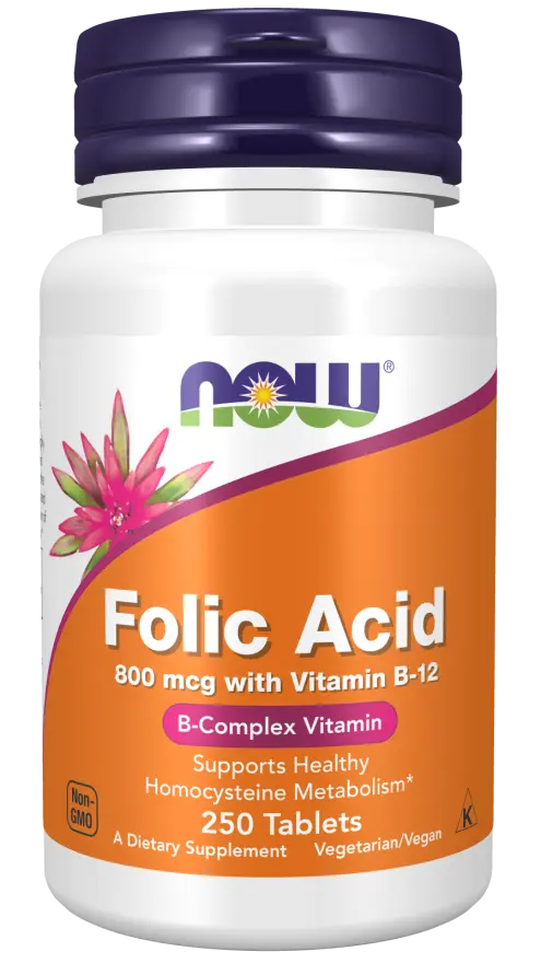 Folic Acid 800 mcg with Vitamin B-12 Tablets NOW