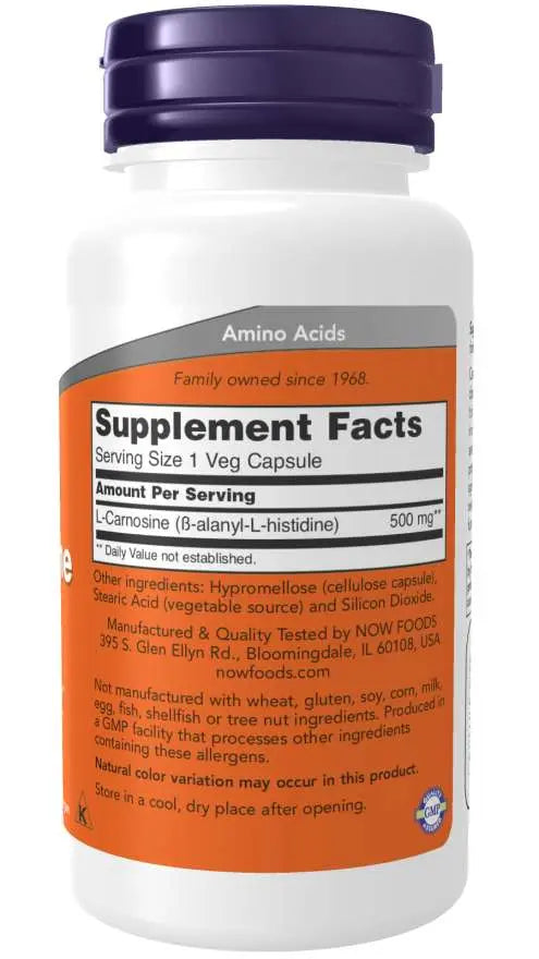L-Carnosine 500 mg Veg Capsules NOW
