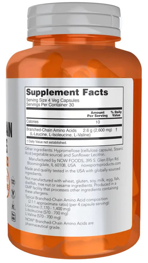 Branched Chain Amino Acids Veg Capsules NOW Sports