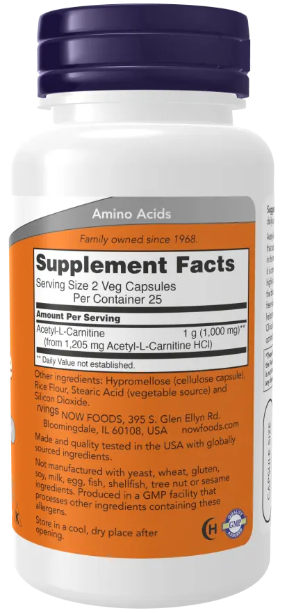Acetyl-L-Carnitine 500 mg Veg Capsules NOW
