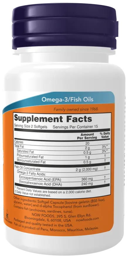 Omega-3 Fish Oil, Molecularly Distilled Softgels NOW