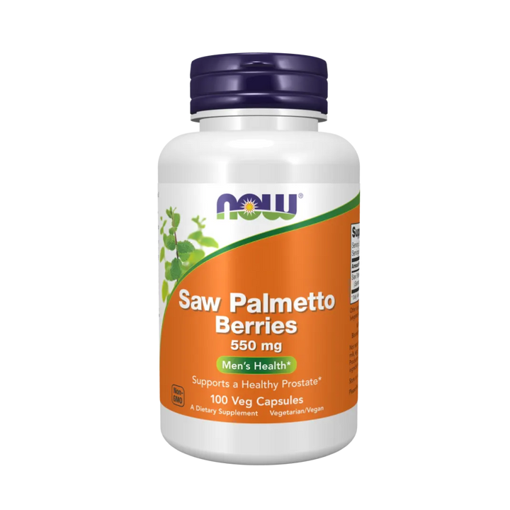 Supplement bottle labeled 'Saw Palmetto Berries' by NOW on a white background