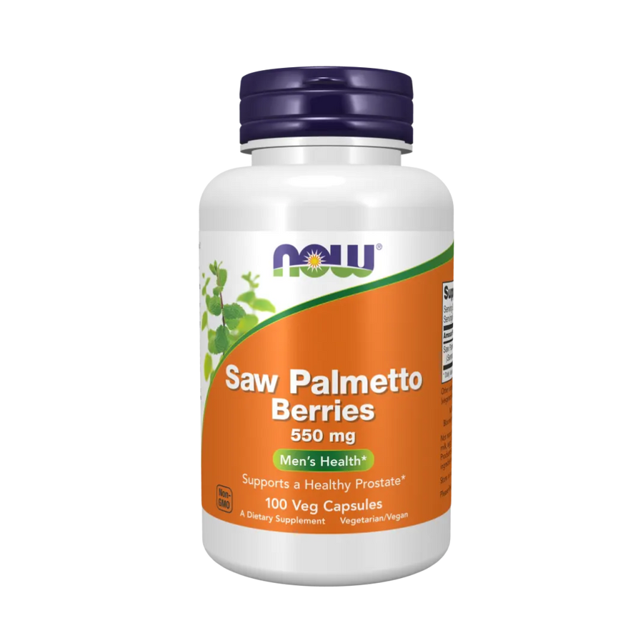 Supplement bottle labeled 'Saw Palmetto Berries' by NOW on a white background
