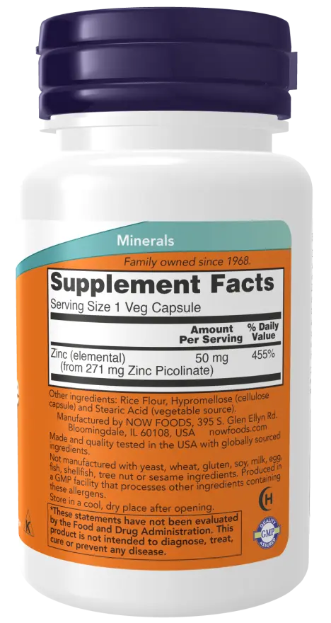 Zinc Picolinate 50 mg Veg Capsules NOW