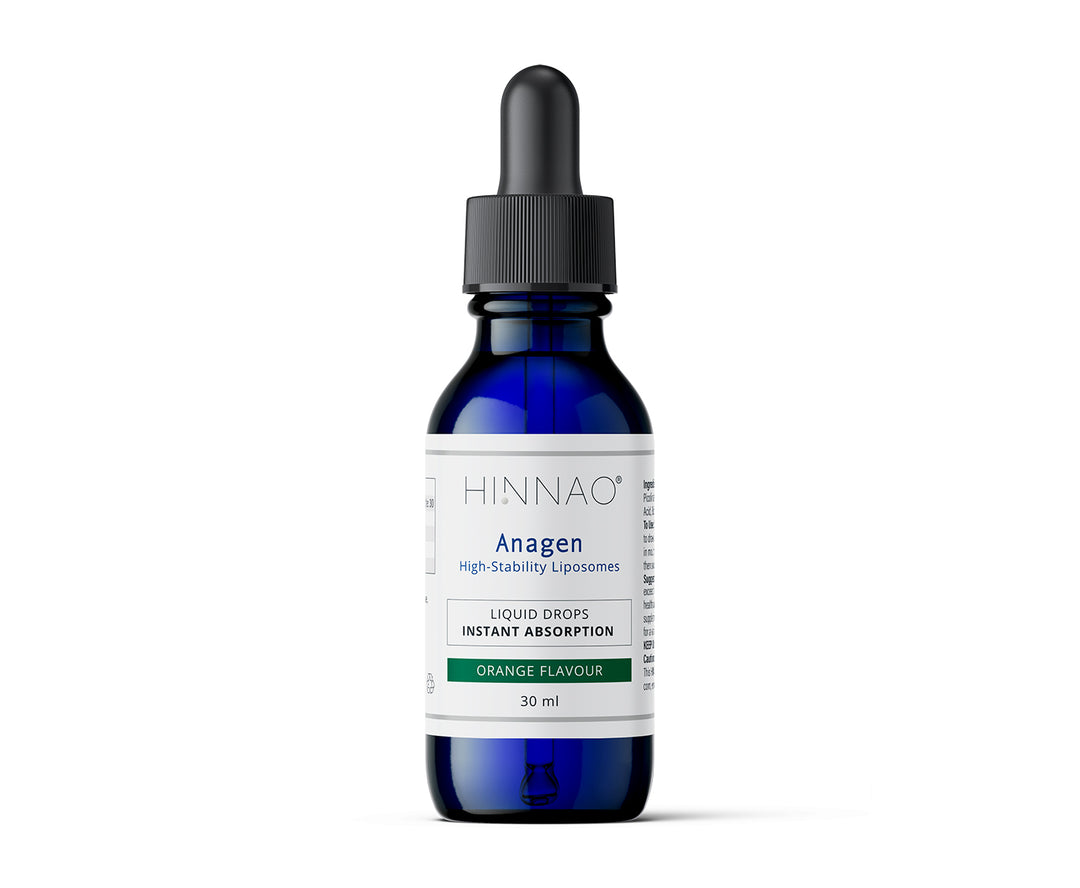 Blue bottle labeled 'HINNAO' on a white background