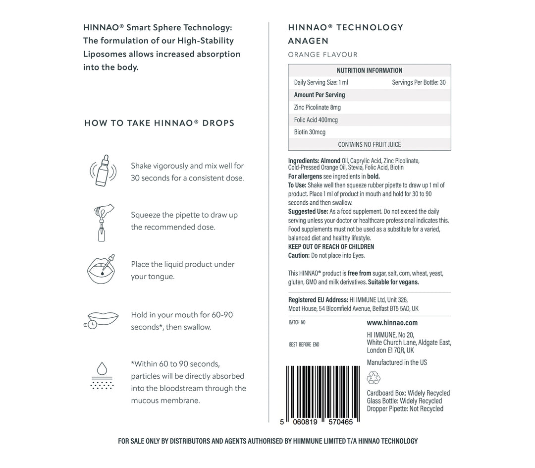 Info card  of a HINNAA supplement with text, instructions, and a barcode.