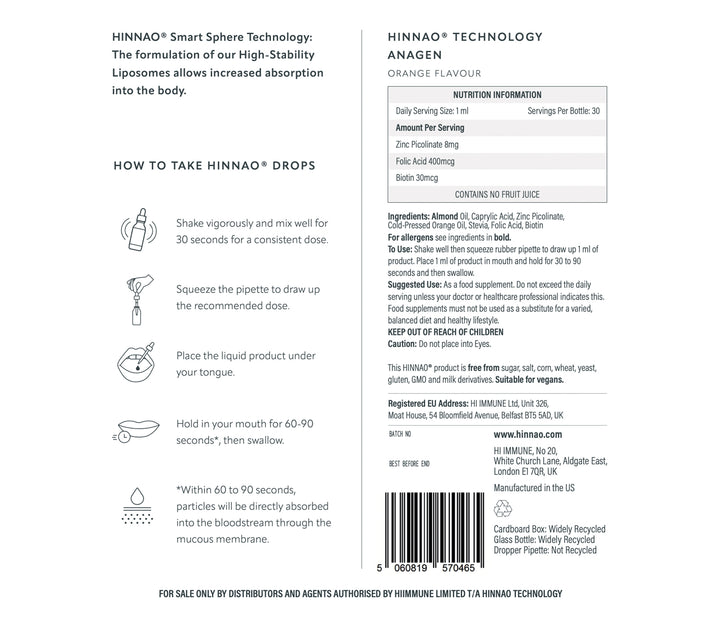 Info card  of a HINNAA supplement with text, instructions, and a barcode.