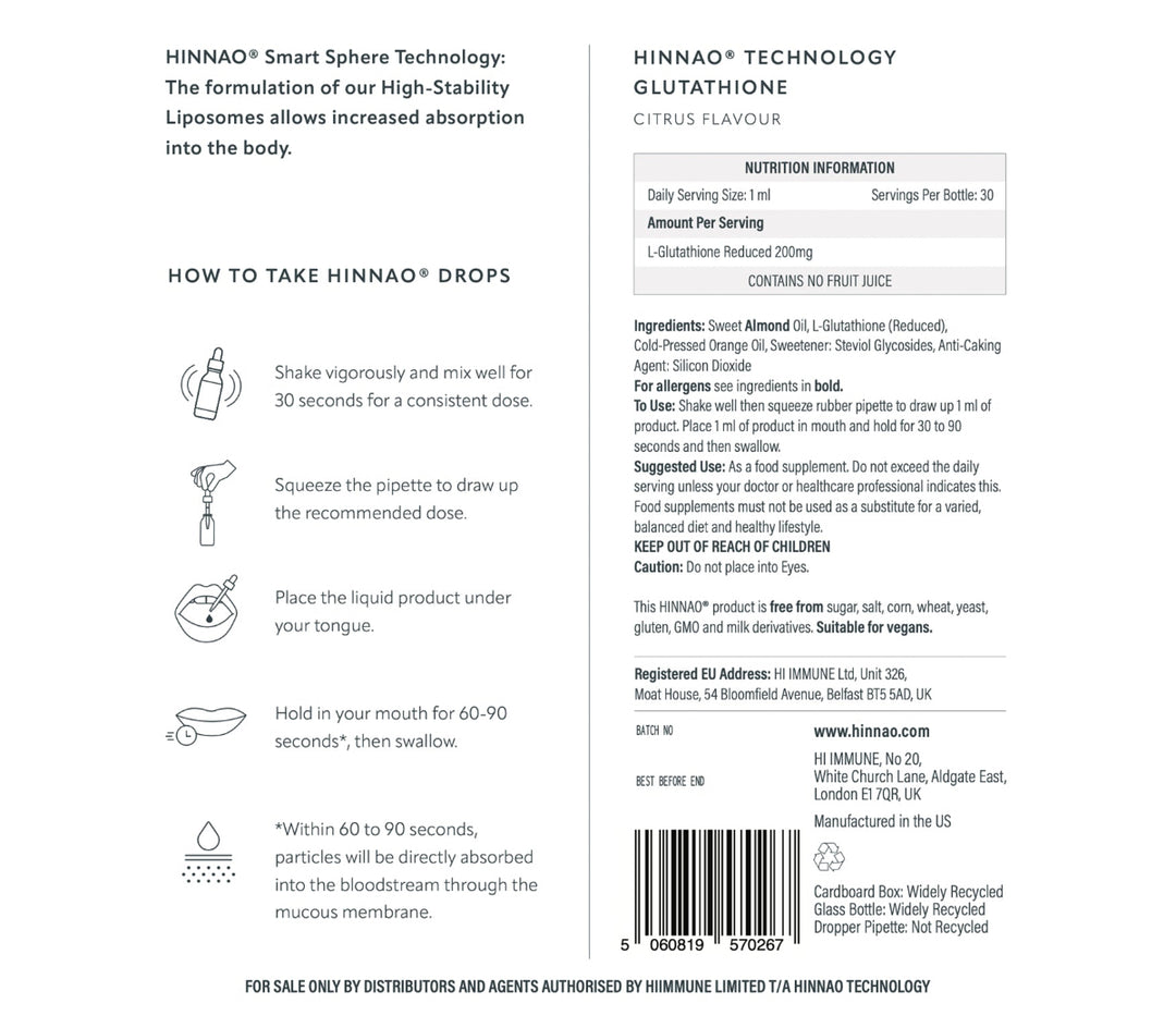 HINNAO Glutathione supplement ingredients and nutritional information