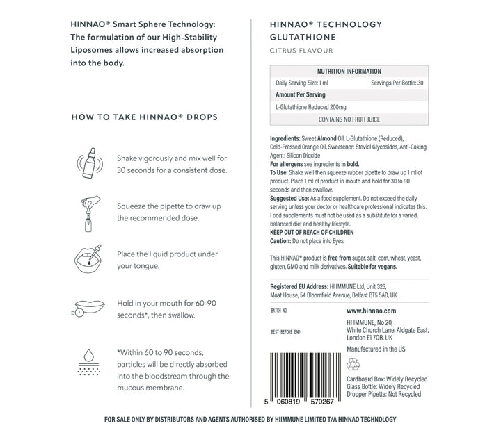 HINNAO Glutathione supplement ingredients and nutritional information