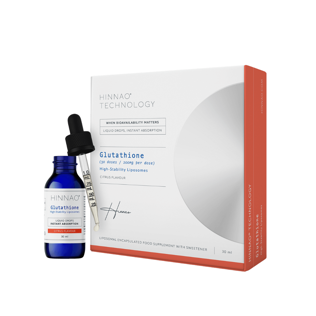 HINNAO Glutathione product with box, bottle, and dropper – fast-absorbing antioxidant supplement