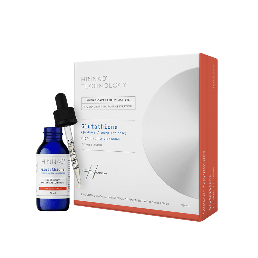 HINNAO Glutathione product with box, bottle, and dropper – fast-absorbing antioxidant supplement