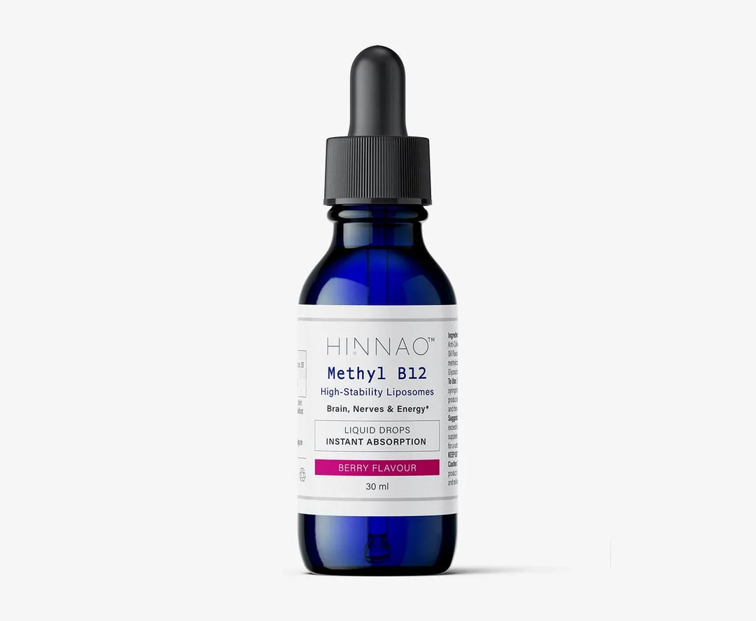 Bottle of Hinnao Methyl B12 supplement on a white background