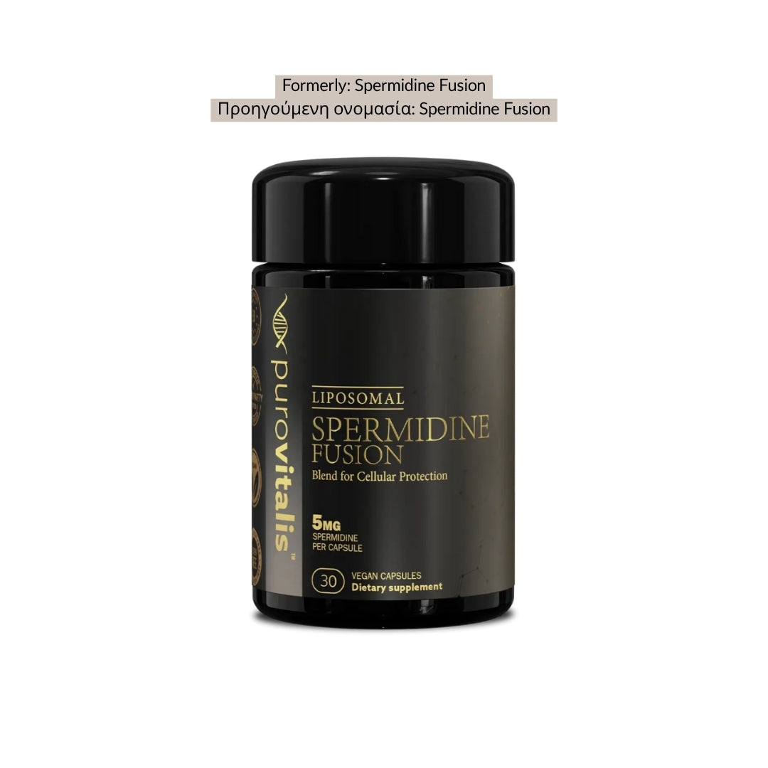 Purovitalis Liposomal Spermidine Fusion supplement bottle on a white background