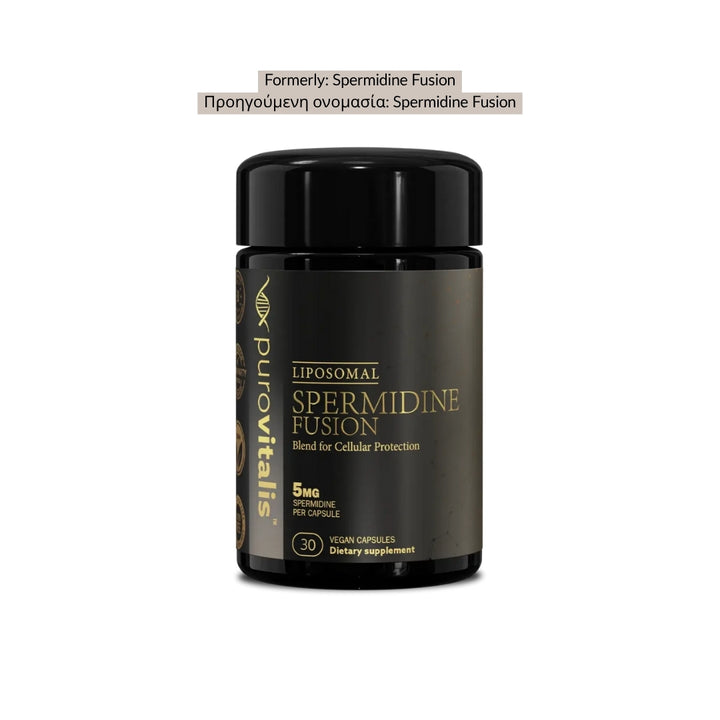 Purovitalis Liposomal Spermidine Fusion supplement bottle on a white background