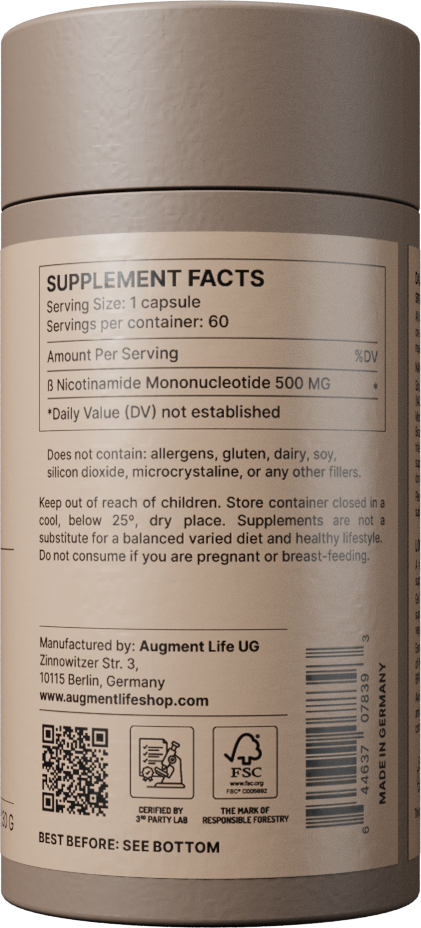 Supplement container with 'Supplement Facts' label on a beige background