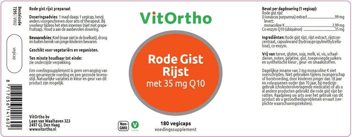VitOrtho - Rode Gist Rijst (Red yeast rice) 35 MG + Q10 - OBIOTIQUE
