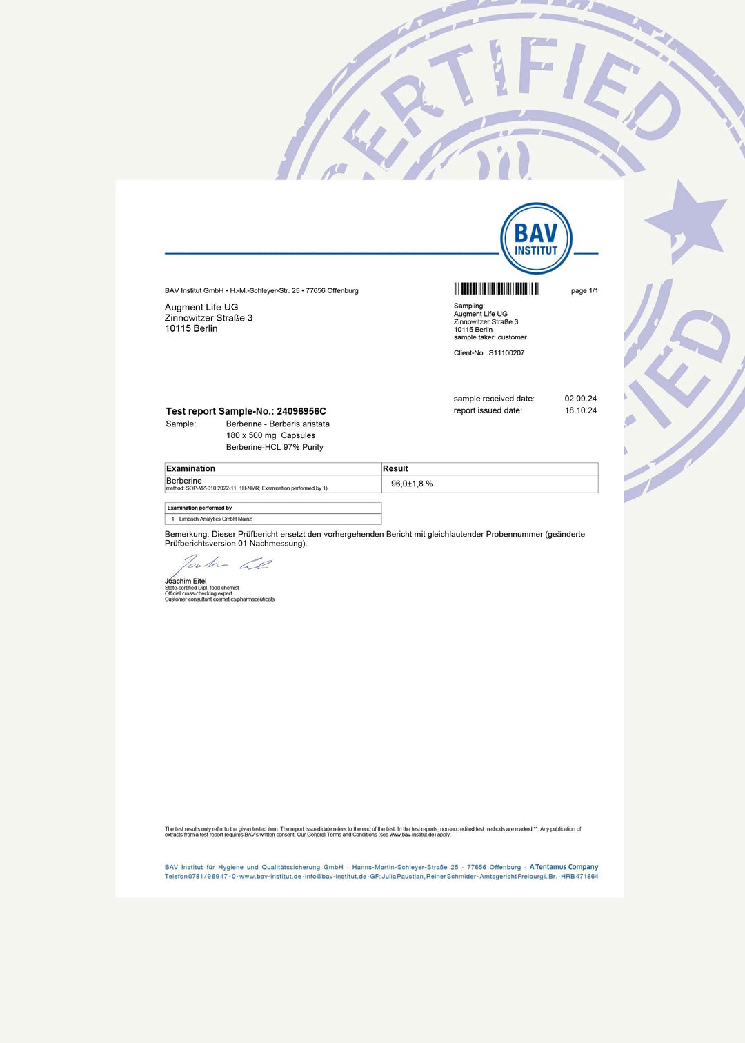 Augment Life | Βερβερίνη 500 mg – 60 & 180 Κάψουλες