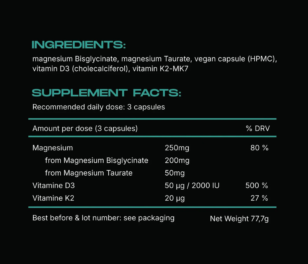 Supplement label with ingredients and supplement facts on a black background