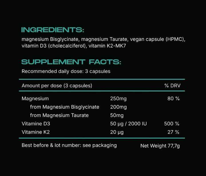 Supplement label with ingredients and supplement facts on a black background