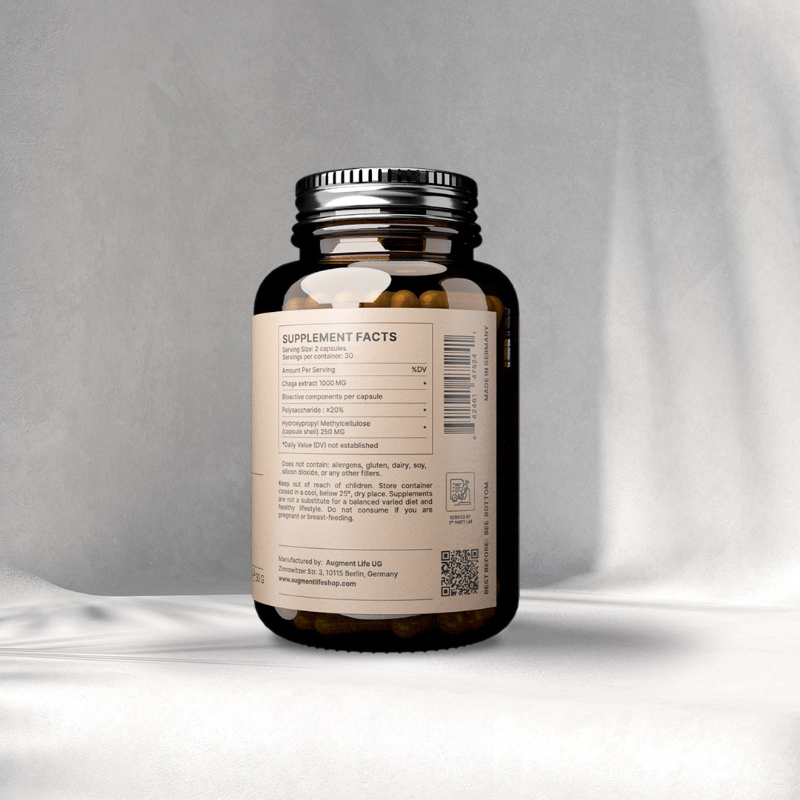 Supplement bottle with label on a gray background