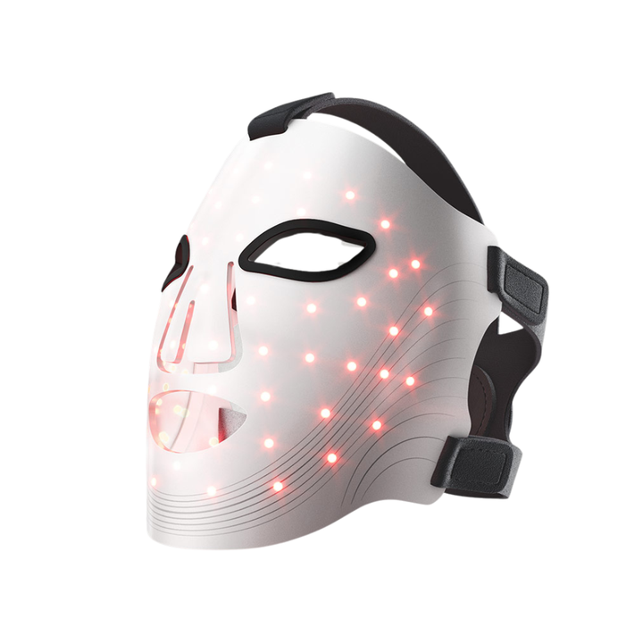 White mask with LED lights on a white background