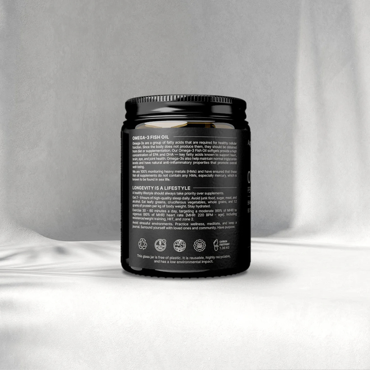 Black container with label on a gray background