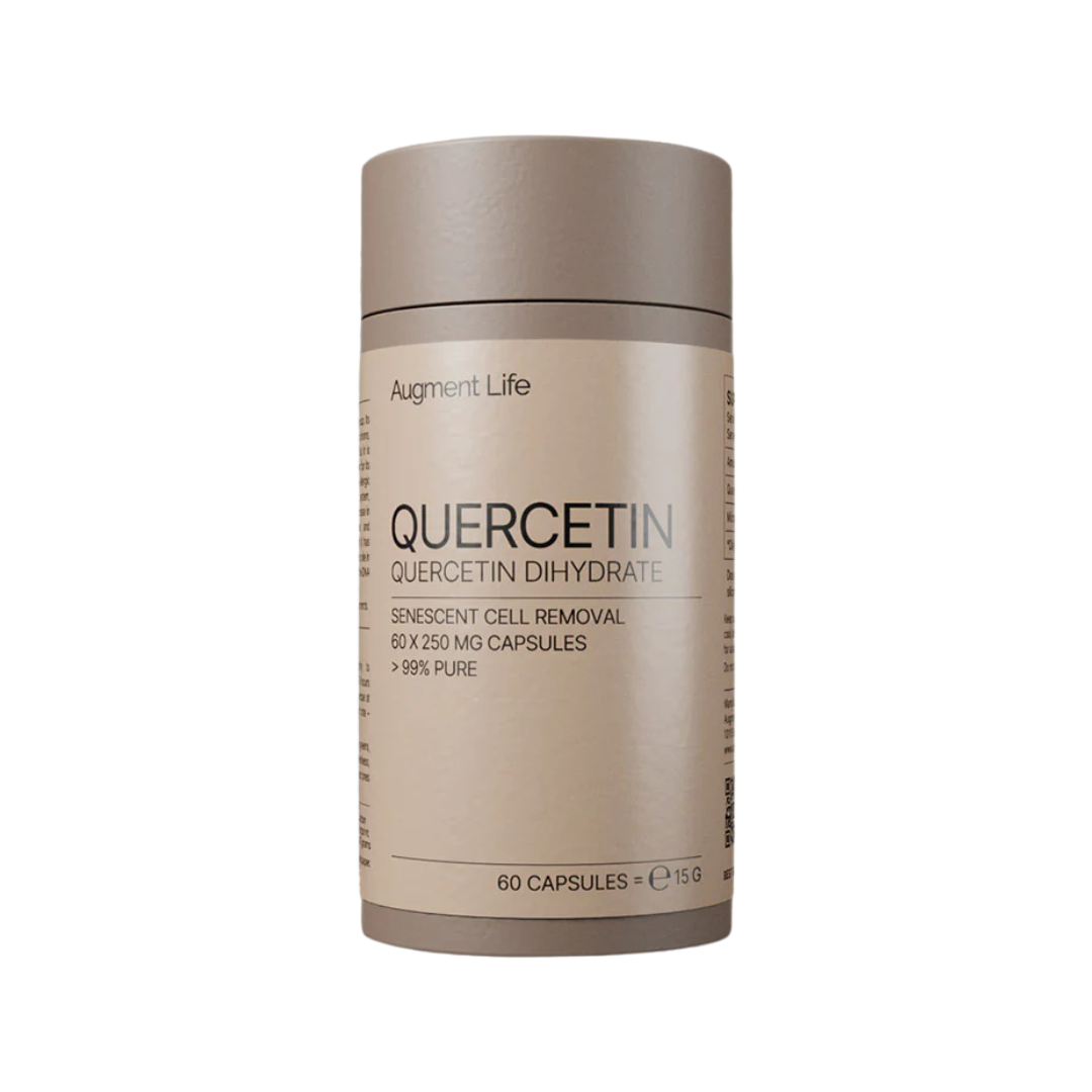 Supplement container labeled 'Quercetin' by Augment Life on a white background