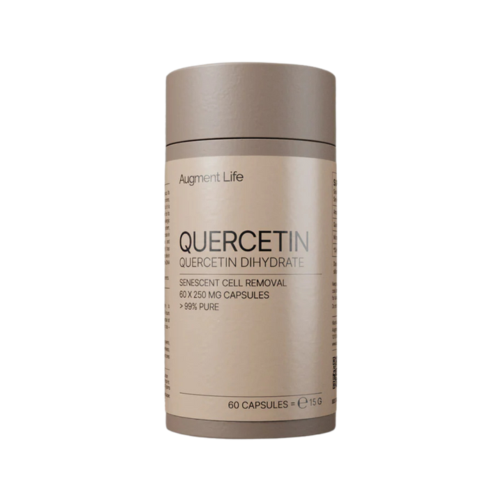 Supplement container labeled 'Quercetin' by Augment Life on a white background
