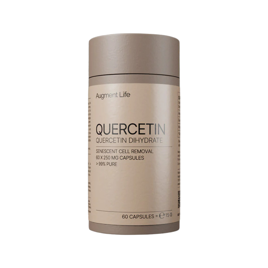 Supplement container labeled 'Quercetin' by Augment Life on a white background