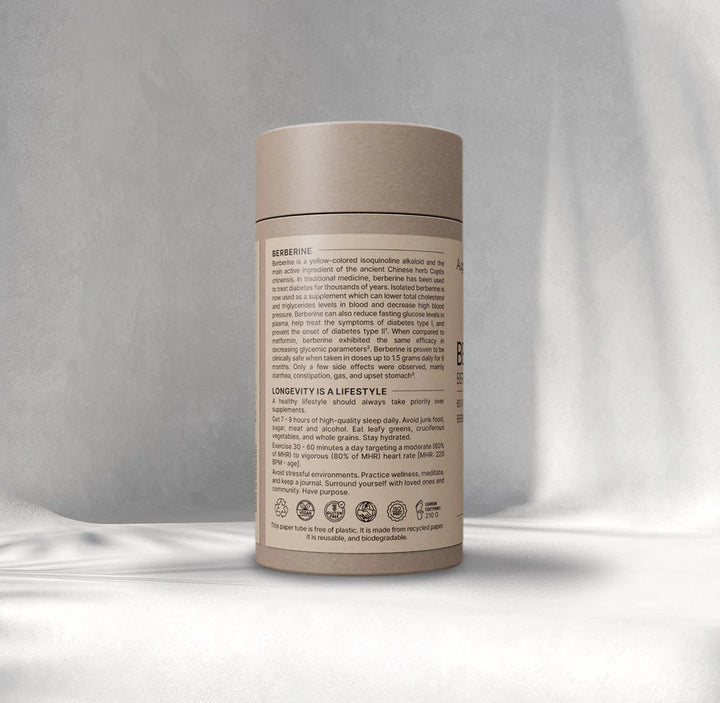 Cardboard container berberine with text on a gray background