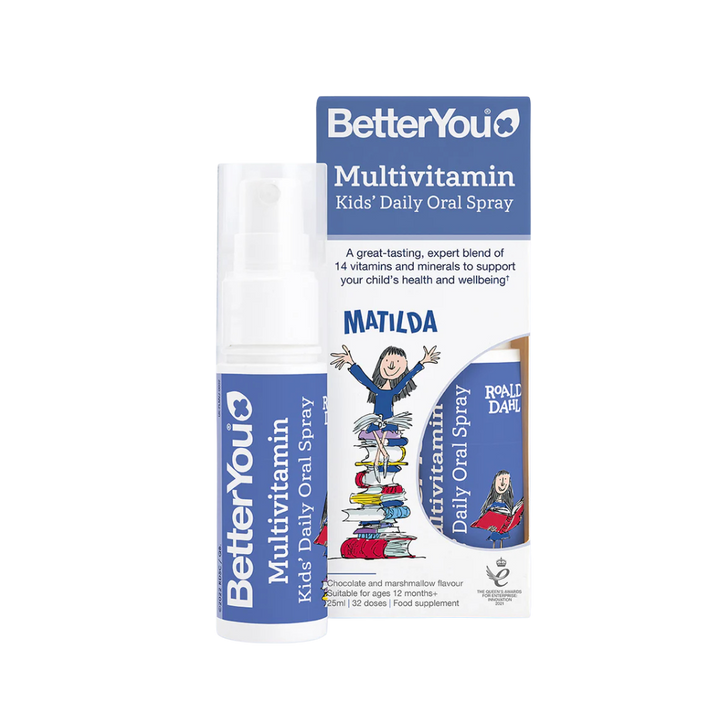 BetterYou Multivitamin Kids' Daily Oral Spray packaging on a white background
