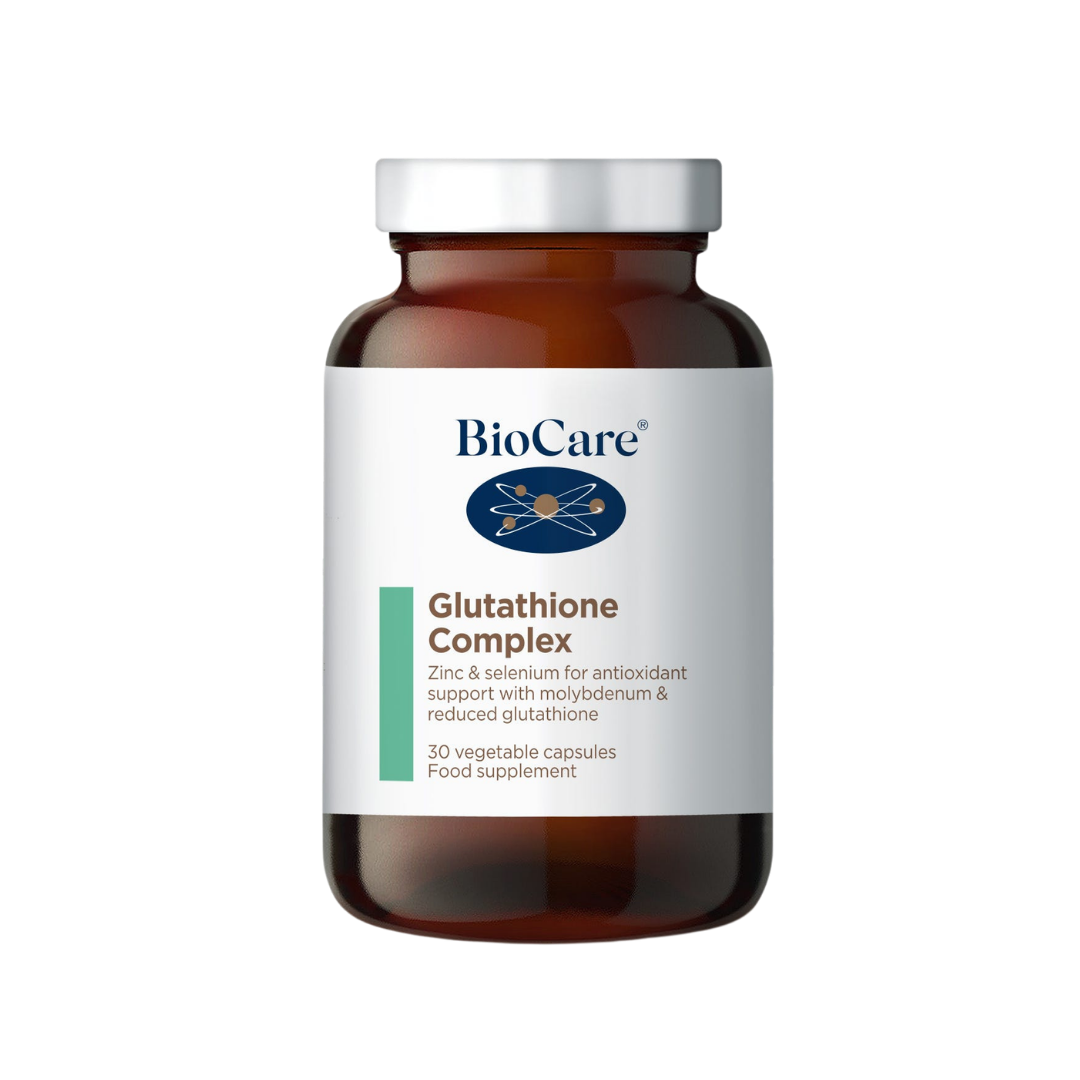 BioCare Glutathione Complex 30 Capsules - Front view of bottle with antioxidant supplement