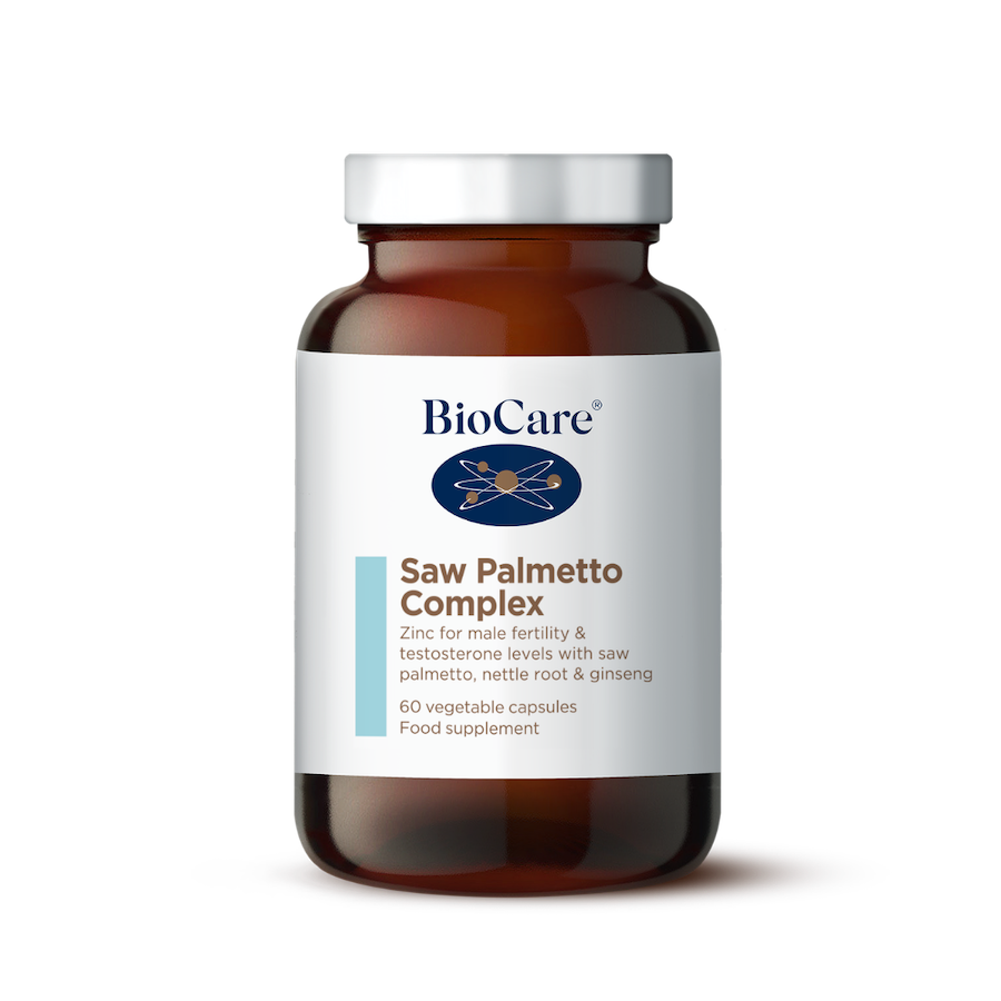BioCare Saw Palmetto Complex 60 capsules bottle - men's health supplement with zinc and ginseng
