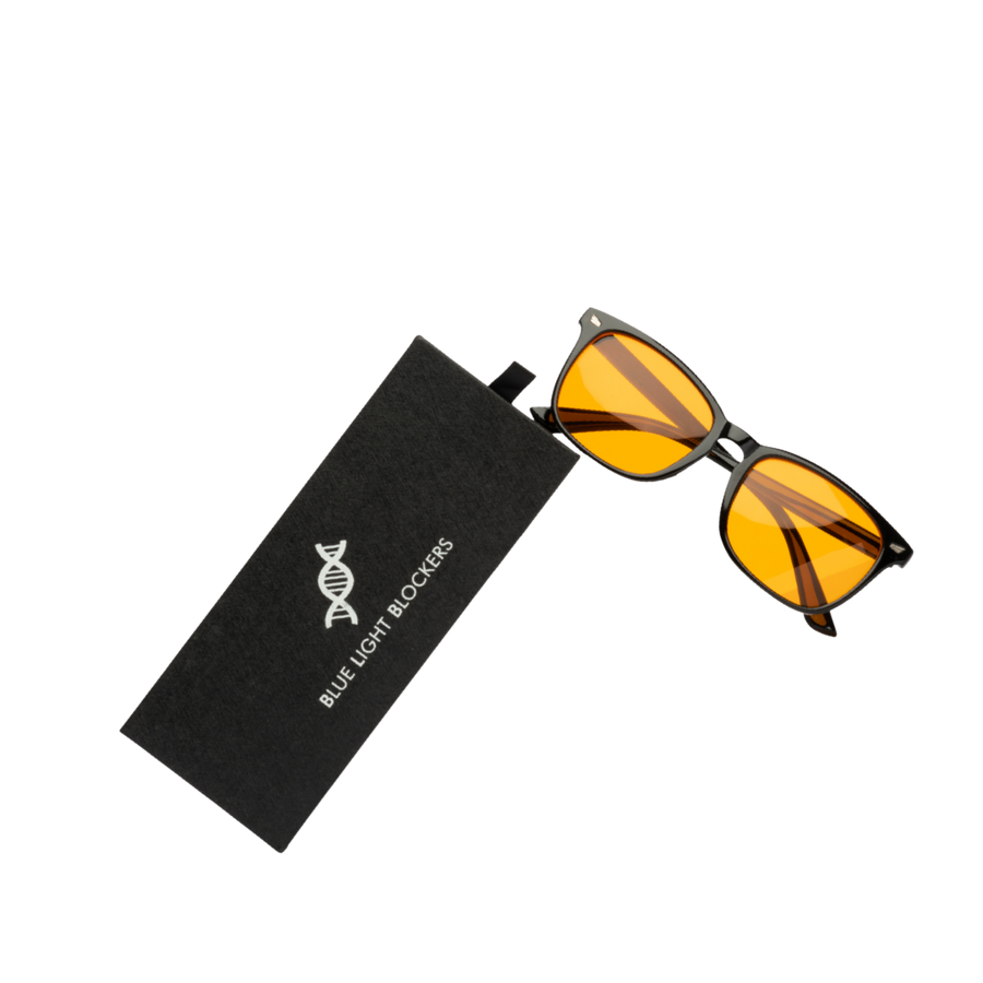 DoNotAge blue light blocking glasses with protective case