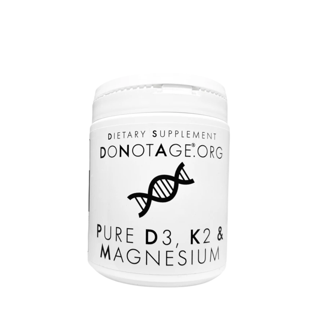 DoNotAge Pure Vitamin D3, K2 & Magnesium – front view of supplement bottle