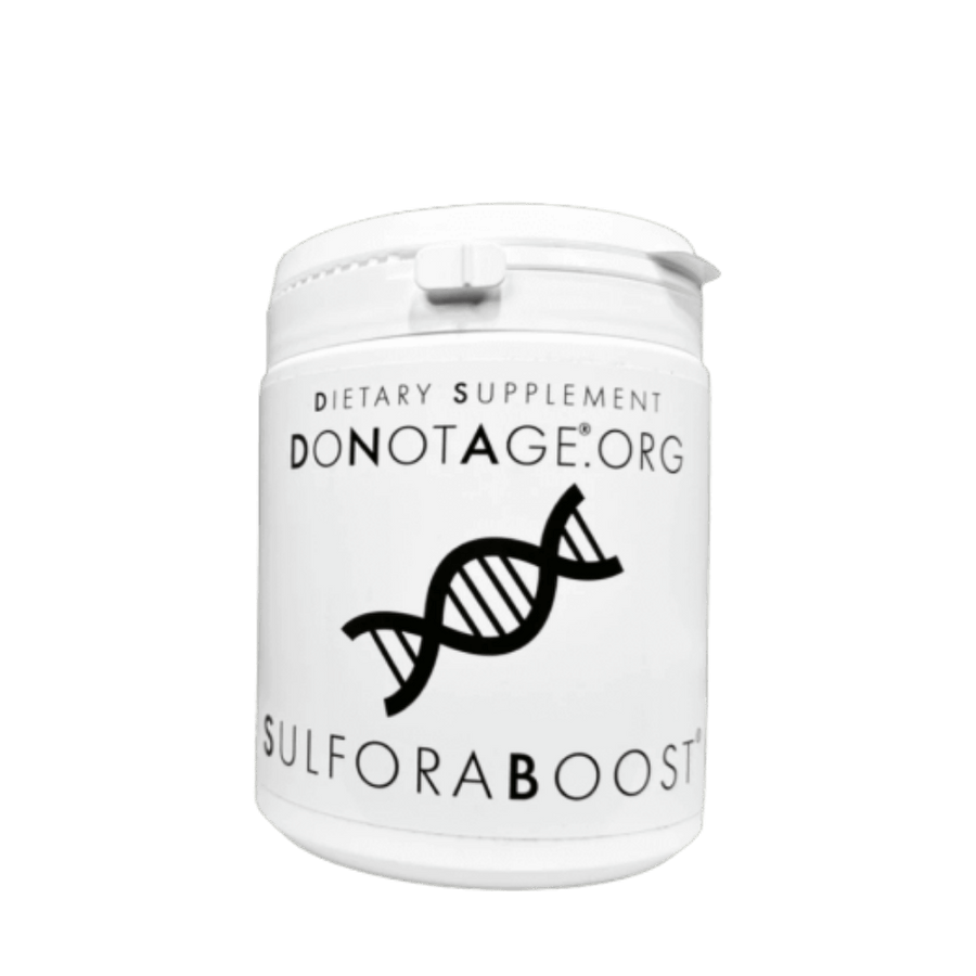 DoNotAge SulforaBoost sulforaphane supplement bottle for cellular health and longevity support
