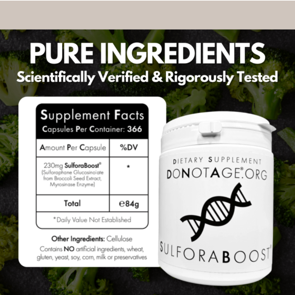 Supplement container with label and text about pure ingredients and scientific verification.