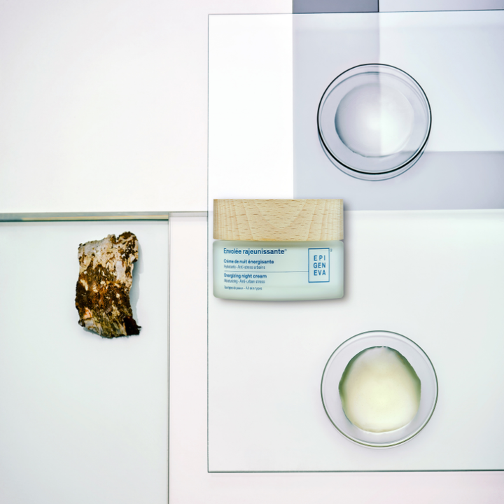 Cosmetic product with a wooden cap on a white surface