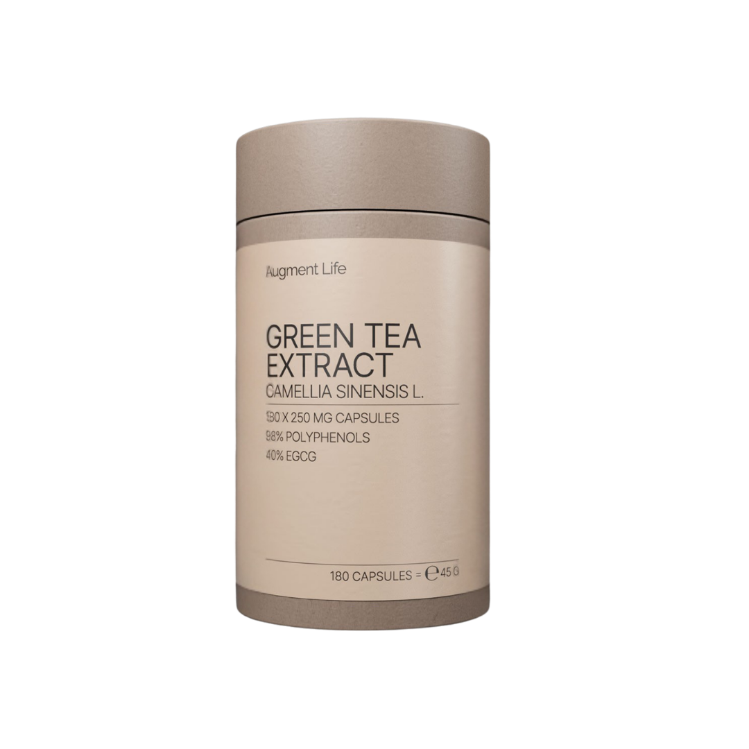 Beige container of Green Tea Extract by Augment Life on a white background