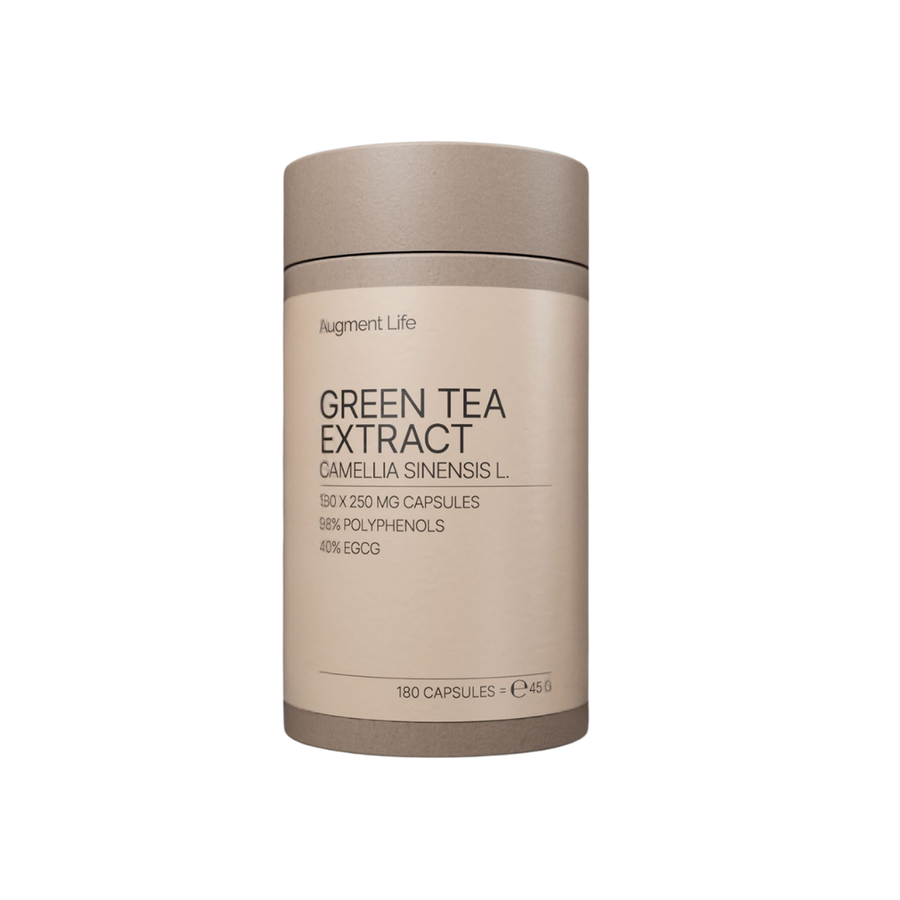 Beige container of Green Tea Extract by Augment Life on a white background