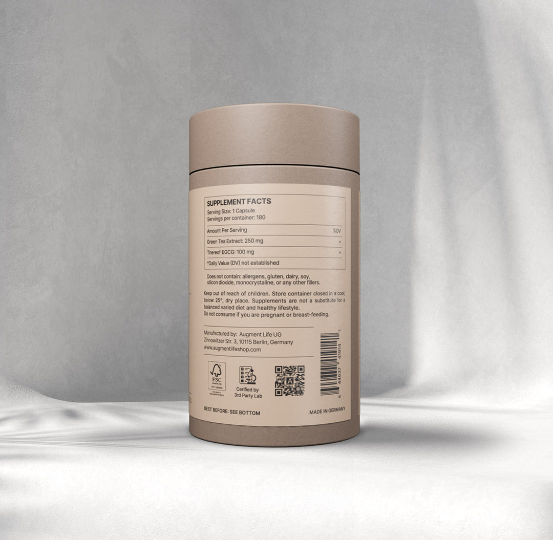 Supplement container with label on a gray background