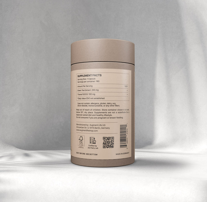 Supplement container with label on a gray background