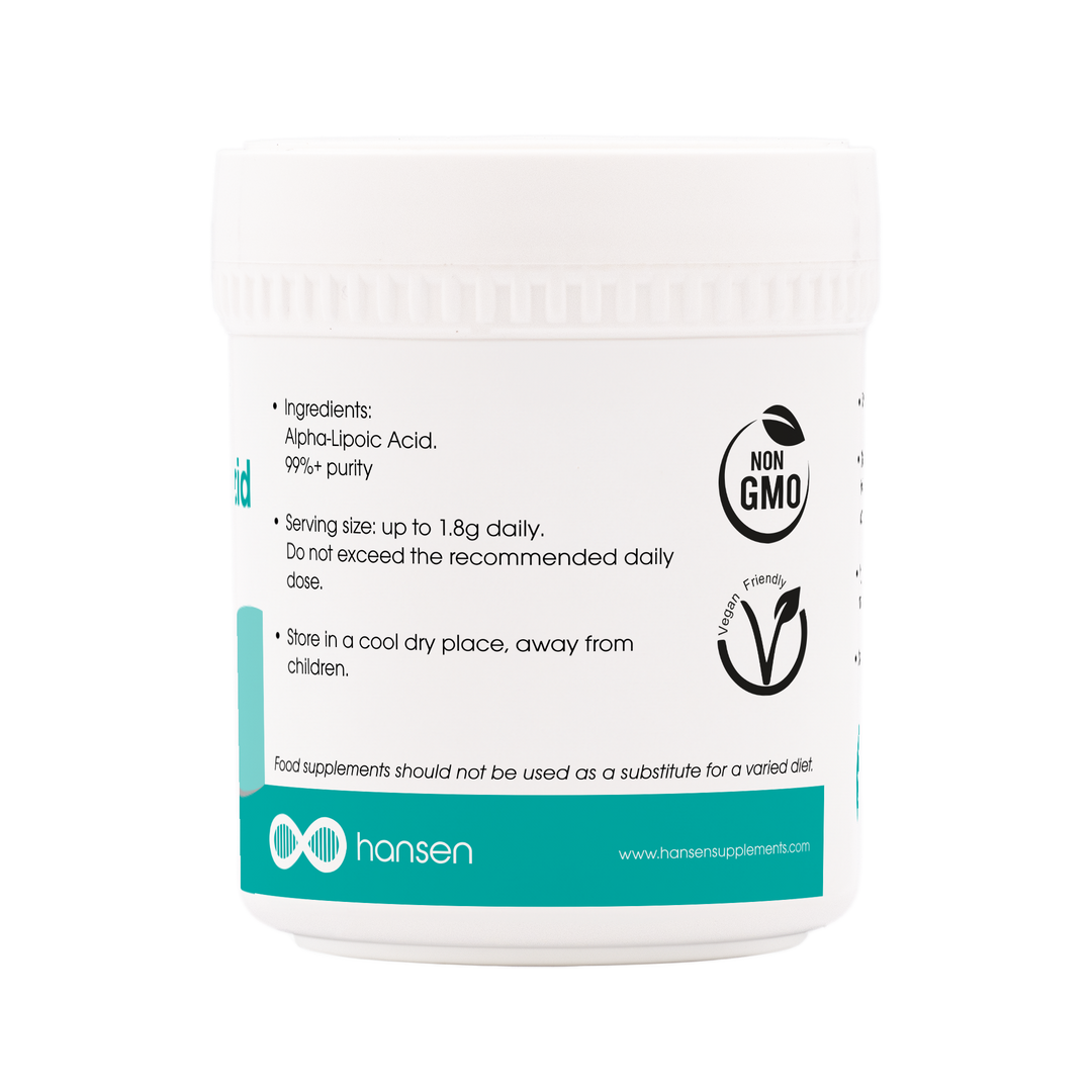 Supplement container with info label on a transparent background
