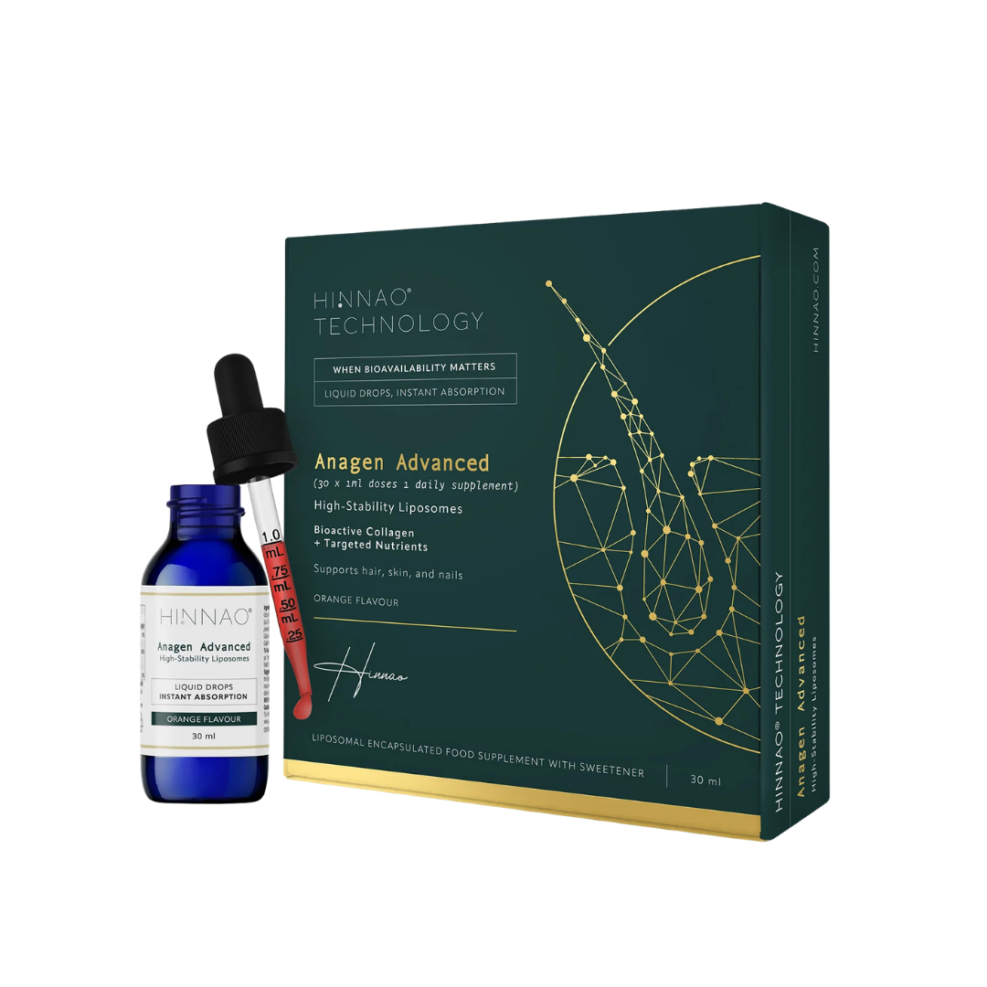 Hinnaq Technology Anagen Advanced hair care product set on a white background