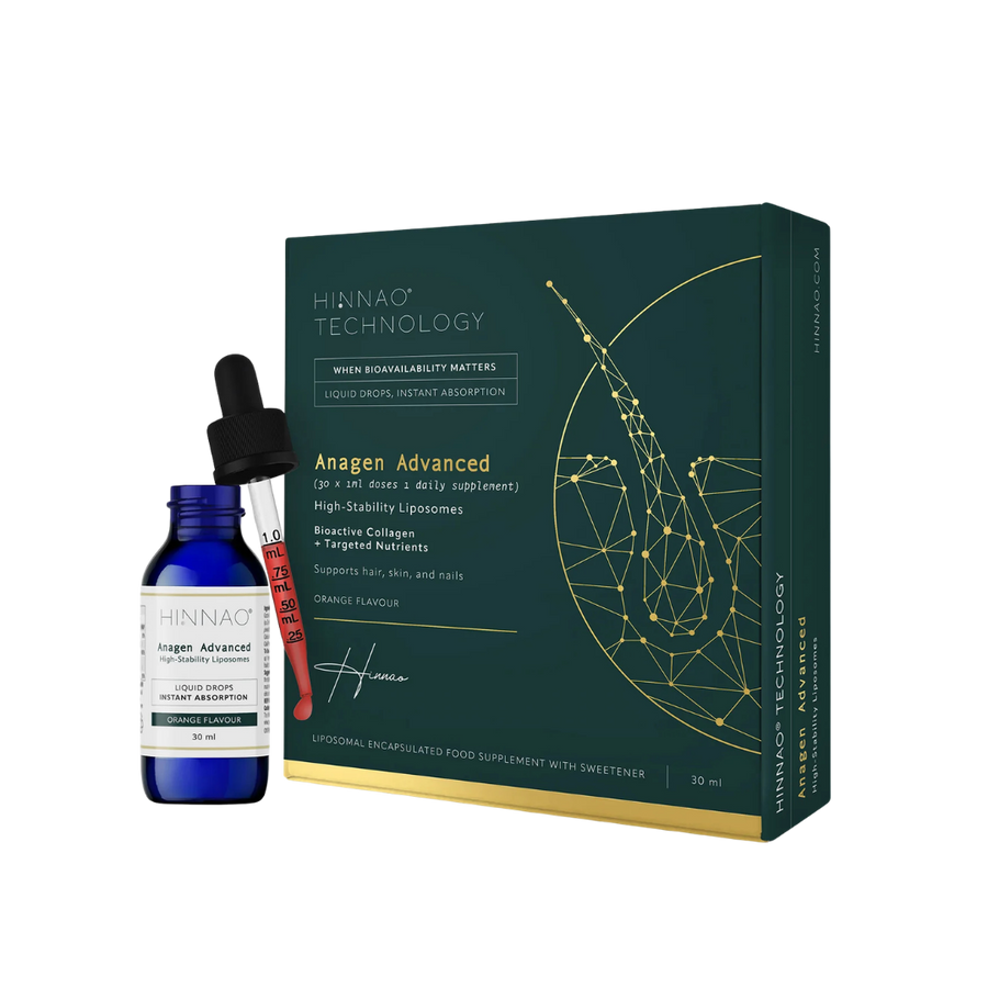 Hinnaq Technology Anagen Advanced hair care product set on a white background