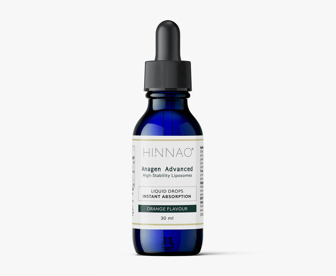 Blue bottle with dropper labeled 'HINNAO' on a white background